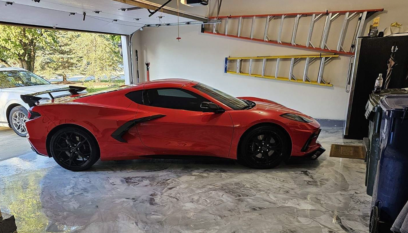 Corvette in Garage with New Epoxy Flooring